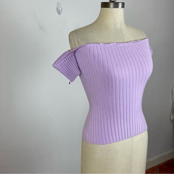 Anna Quan Melodie Off Shoulder Ribbed Knit Top in Wisteria - Picture 3 of 10